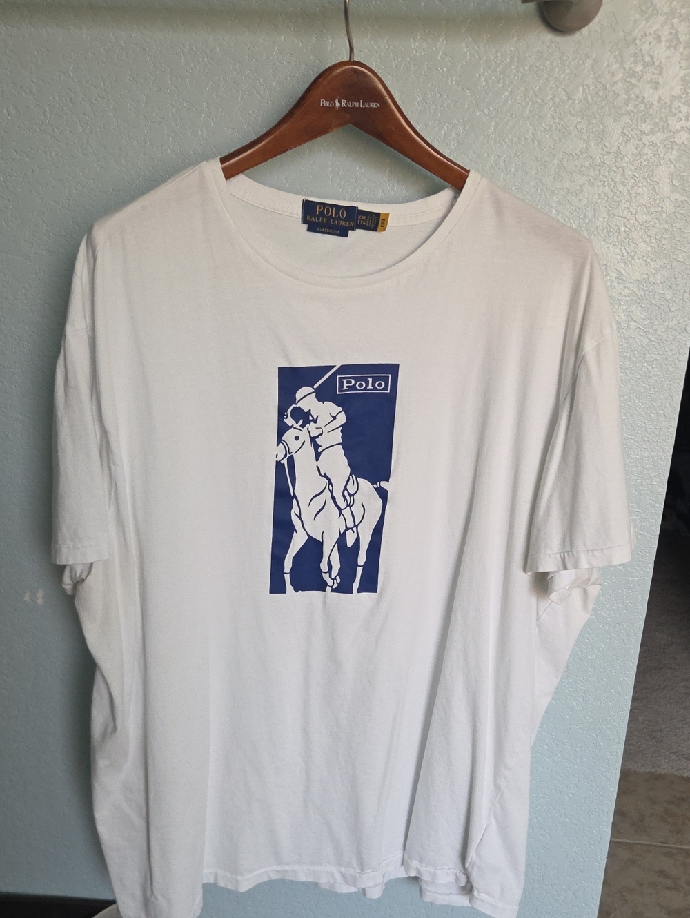 Polo by Ralph Lauren White Tee with Navy Polo Player Block Graphic